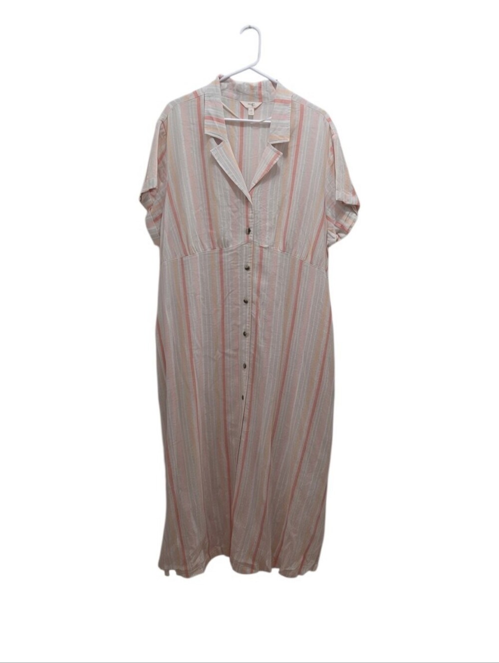 Terra & Sky Stripe Maxi Shirt Dress Plus Size 1X Coastal Cottagecore Style - Picture 1 of 7